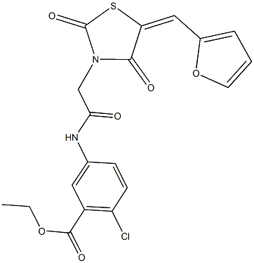 ethyl 2-chloro-5-({[5-(2-furylmethylene)-2,4-dioxo-1,3-thiazolidin-3-yl]acetyl}amino)benzoate 结构式
