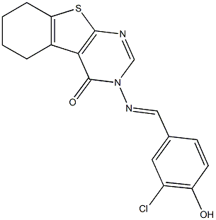 3-[(3-chloro-4-hydroxybenzylidene)amino]-5,6,7,8-tetrahydro[1]benzothieno[2,3-d]pyrimidin-4(3H)-one 结构式