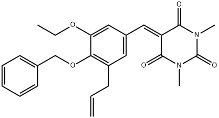 5-[3-allyl-4-(benzyloxy)-5-ethoxybenzylidene]-1,3-dimethyl-2,4,6(1H,3H,5H)-pyrimidinetrione 结构式