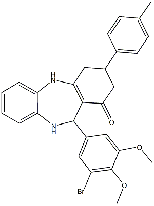 11-(3-bromo-4,5-dimethoxyphenyl)-3-(4-methylphenyl)-2,3,4,5,10,11-hexahydro-1H-dibenzo[b,e][1,4]diazepin-1-one 结构式