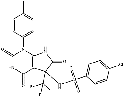 4-chloro-N-[1-(4-methylphenyl)-2,4,6-trioxo-5-(trifluoromethyl)-2,3,4,5,6,7-hexahydro-1H-pyrrolo[2,3-d]pyrimidin-5-yl]benzenesulfonamide 结构式
