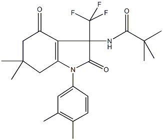 N-[1-(3,4-dimethylphenyl)-6,6-dimethyl-2,4-dioxo-3-(trifluoromethyl)-2,3,4,5,6,7-hexahydro-1H-indol-3-yl]-2,2-dimethylpropanamide 结构式