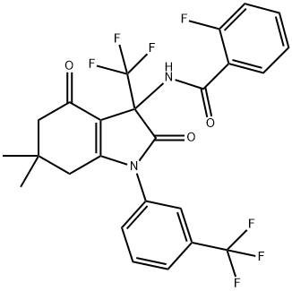 N-{6,6-dimethyl-2,4-dioxo-3-(trifluoromethyl)-1-[3-(trifluoromethyl)phenyl]-2,3,4,5,6,7-hexahydro-1H-indol-3-yl}-2-fluorobenzamide 结构式