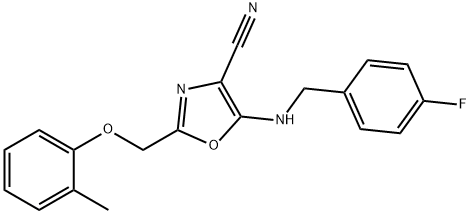 5-[(4-fluorobenzyl)amino]-2-[(2-methylphenoxy)methyl]-1,3-oxazole-4-carbonitrile 结构式