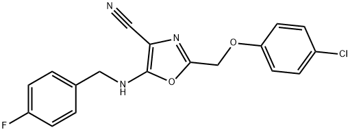 2-[(4-chlorophenoxy)methyl]-5-[(4-fluorobenzyl)amino]-1,3-oxazole-4-carbonitrile 结构式