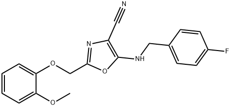 5-[(4-fluorobenzyl)amino]-2-[(2-methoxyphenoxy)methyl]-1,3-oxazole-4-carbonitrile 结构式