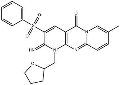 2-imino-8-methyl-3-(phenylsulfonyl)-1-(tetrahydro-2-furanylmethyl)-1,2-dihydro-5H-dipyrido[1,2-a:2,3-d]pyrimidin-5-one 结构式