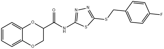 N-{5-[(4-fluorobenzyl)sulfanyl]-1,3,4-thiadiazol-2-yl}-2,3-dihydro-1,4-benzodioxine-2-carboxamide 结构式