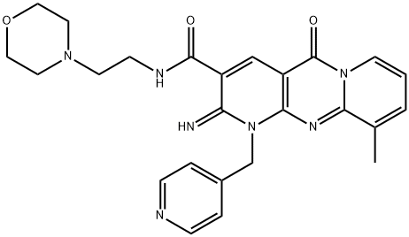 2-imino-10-methyl-N-[2-(4-morpholinyl)ethyl]-5-oxo-1-(4-pyridinylmethyl)-1,5-dihydro-2H-dipyrido[1,2-a:2,3-d]pyrimidine-3-carboxamide 结构式