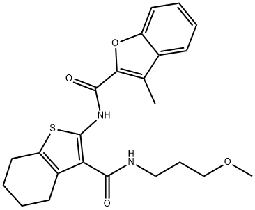 N-(3-{[(3-methoxypropyl)amino]carbonyl}-4,5,6,7-tetrahydro-1-benzothien-2-yl)-3-methyl-1-benzofuran-2-carboxamide 结构式