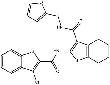 3-chloro-N-(3-{[(2-furylmethyl)amino]carbonyl}-4,5,6,7-tetrahydro-1-benzothien-2-yl)-1-benzothiophene-2-carboxamide 结构式