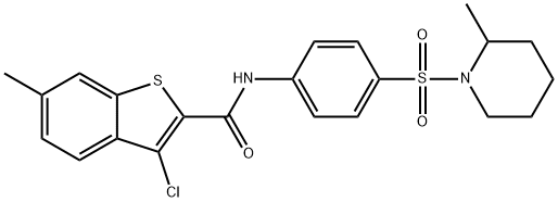 3-chloro-6-methyl-N-{4-[(2-methylpiperidin-1-yl)sulfonyl]phenyl}-1-benzothiophene-2-carboxamide 结构式