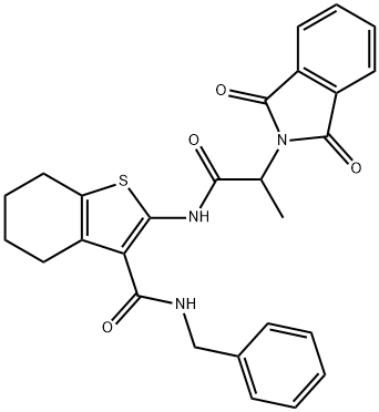 N-benzyl-2-{[2-(1,3-dioxo-1,3-dihydro-2H-isoindol-2-yl)propanoyl]amino}-4,5,6,7-tetrahydro-1-benzothiophene-3-carboxamide 结构式