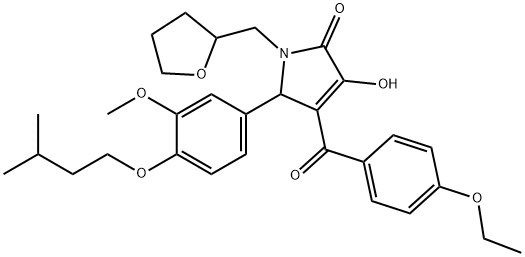 4-(4-ethoxybenzoyl)-3-hydroxy-5-[4-(isopentyloxy)-3-methoxyphenyl]-1-(tetrahydro-2-furanylmethyl)-1,5-dihydro-2H-pyrrol-2-one 结构式