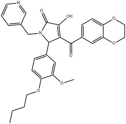 5-(4-butoxy-3-methoxyphenyl)-4-(2,3-dihydro-1,4-benzodioxin-6-ylcarbonyl)-3-hydroxy-1-(3-pyridinylmethyl)-1,5-dihydro-2H-pyrrol-2-one 结构式