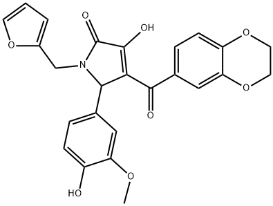 4-(2,3-dihydro-1,4-benzodioxin-6-ylcarbonyl)-1-(2-furylmethyl)-3-hydroxy-5-(4-hydroxy-3-methoxyphenyl)-1,5-dihydro-2H-pyrrol-2-one 结构式