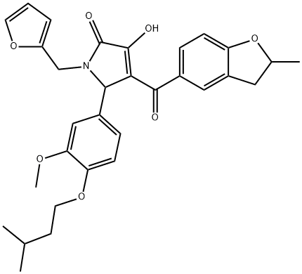 1-(2-furylmethyl)-3-hydroxy-5-[4-(isopentyloxy)-3-methoxyphenyl]-4-[(2-methyl-2,3-dihydro-1-benzofuran-5-yl)carbonyl]-1,5-dihydro-2H-pyrrol-2-one 结构式