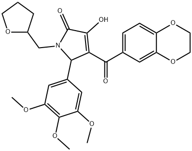 4-(2,3-dihydro-1,4-benzodioxin-6-ylcarbonyl)-3-hydroxy-1-(tetrahydro-2-furanylmethyl)-5-(3,4,5-trimethoxyphenyl)-1,5-dihydro-2H-pyrrol-2-one 结构式