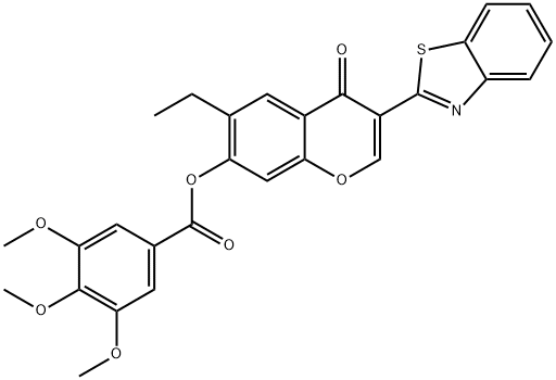 3-(1,3-benzothiazol-2-yl)-6-ethyl-4-oxo-4H-chromen-7-yl 3,4,5-trimethoxybenzoate 结构式