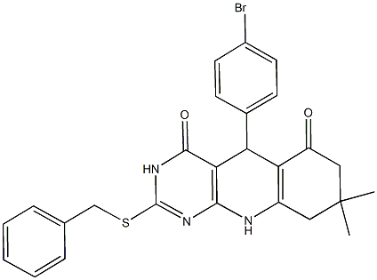 2-(benzylsulfanyl)-5-(4-bromophenyl)-8,8-dimethyl-5,8,9,10-tetrahydropyrimido[4,5-b]quinoline-4,6(3H,7H)-dione 结构式