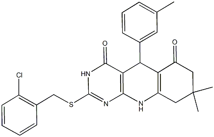 2-[(2-chlorobenzyl)sulfanyl]-8,8-dimethyl-5-(3-methylphenyl)-5,8,9,10-tetrahydropyrimido[4,5-b]quinoline-4,6(3H,7H)-dione 结构式