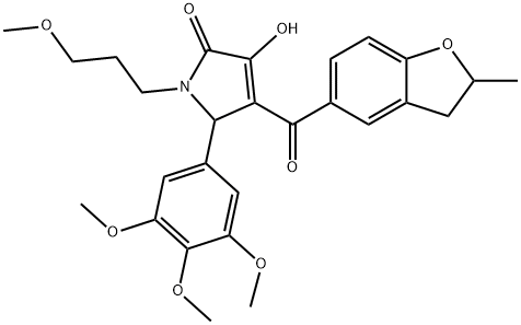 3-hydroxy-1-(3-methoxypropyl)-4-[(2-methyl-2,3-dihydro-1-benzofuran-5-yl)carbonyl]-5-(3,4,5-trimethoxyphenyl)-1,5-dihydro-2H-pyrrol-2-one 结构式