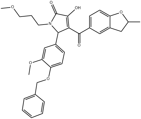 5-[4-(benzyloxy)-3-methoxyphenyl]-3-hydroxy-1-(3-methoxypropyl)-4-[(2-methyl-2,3-dihydro-1-benzofuran-5-yl)carbonyl]-1,5-dihydro-2H-pyrrol-2-one 结构式