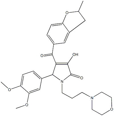 5-(3,4-dimethoxyphenyl)-3-hydroxy-4-[(2-methyl-2,3-dihydro-1-benzofuran-5-yl)carbonyl]-1-[3-(4-morpholinyl)propyl]-1,5-dihydro-2H-pyrrol-2-one 结构式