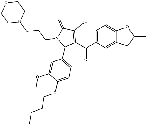 5-(4-butoxy-3-methoxyphenyl)-3-hydroxy-4-[(2-methyl-2,3-dihydro-1-benzofuran-5-yl)carbonyl]-1-[3-(4-morpholinyl)propyl]-1,5-dihydro-2H-pyrrol-2-one 结构式