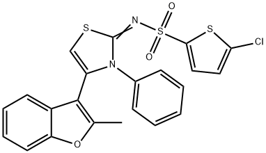 5-chloro-N-(4-(2-methyl-1-benzofuran-3-yl)-3-phenyl-1,3-thiazol-2(3H)-ylidene)-2-thiophenesulfonamide 结构式