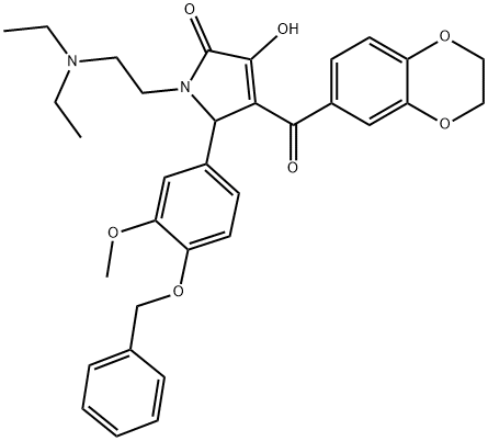 5-[4-(benzyloxy)-3-methoxyphenyl]-1-[2-(diethylamino)ethyl]-4-(2,3-dihydro-1,4-benzodioxin-6-ylcarbonyl)-3-hydroxy-1,5-dihydro-2H-pyrrol-2-one 结构式