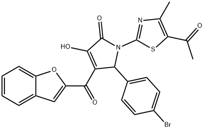 1-(5-acetyl-4-methyl-1,3-thiazol-2-yl)-4-(1-benzofuran-2-ylcarbonyl)-5-(4-bromophenyl)-3-hydroxy-1,5-dihydro-2H-pyrrol-2-one 结构式