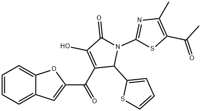 1-(5-acetyl-4-methyl-1,3-thiazol-2-yl)-4-(1-benzofuran-2-ylcarbonyl)-3-hydroxy-5-(2-thienyl)-1,5-dihydro-2H-pyrrol-2-one 结构式