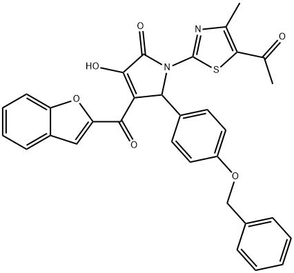 1-(5-acetyl-4-methyl-1,3-thiazol-2-yl)-4-(1-benzofuran-2-ylcarbonyl)-5-[4-(benzyloxy)phenyl]-3-hydroxy-1,5-dihydro-2H-pyrrol-2-one 结构式