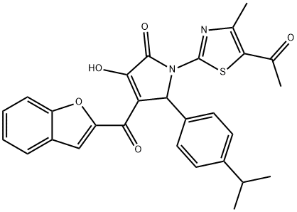 1-(5-acetyl-4-methyl-1,3-thiazol-2-yl)-4-(1-benzofuran-2-ylcarbonyl)-3-hydroxy-5-(4-isopropylphenyl)-1,5-dihydro-2H-pyrrol-2-one 结构式