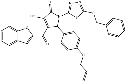5-[4-(allyloxy)phenyl]-4-(1-benzofuran-2-ylcarbonyl)-1-[5-(benzylsulfanyl)-1,3,4-thiadiazol-2-yl]-3-hydroxy-1,5-dihydro-2H-pyrrol-2-one 结构式