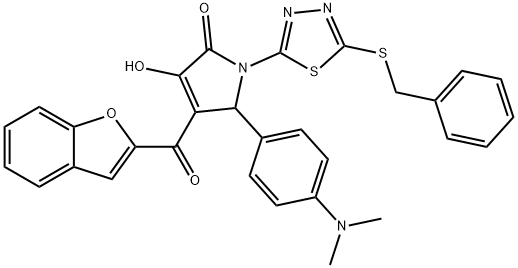 4-(1-benzofuran-2-ylcarbonyl)-1-[5-(benzylsulfanyl)-1,3,4-thiadiazol-2-yl]-5-[4-(dimethylamino)phenyl]-3-hydroxy-1,5-dihydro-2H-pyrrol-2-one 结构式