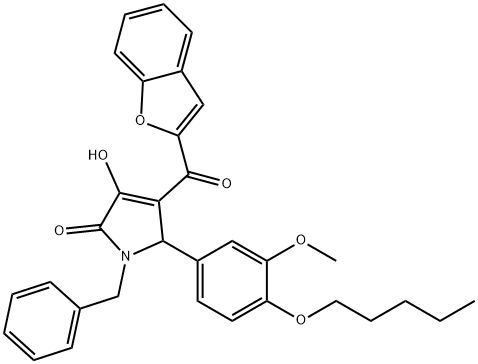 4-(1-benzofuran-2-ylcarbonyl)-1-benzyl-3-hydroxy-5-[3-methoxy-4-(pentyloxy)phenyl]-1,5-dihydro-2H-pyrrol-2-one 结构式