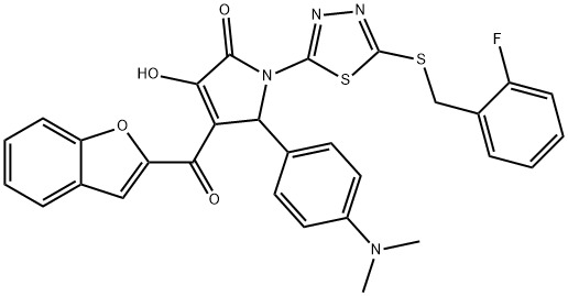 4-(1-benzofuran-2-ylcarbonyl)-5-[4-(dimethylamino)phenyl]-1-{5-[(2-fluorobenzyl)sulfanyl]-1,3,4-thiadiazol-2-yl}-3-hydroxy-1,5-dihydro-2H-pyrrol-2-one 结构式