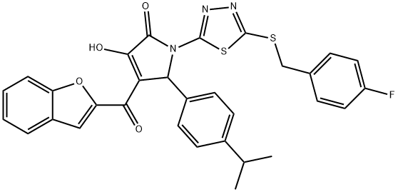 4-(1-benzofuran-2-ylcarbonyl)-1-{5-[(4-fluorobenzyl)sulfanyl]-1,3,4-thiadiazol-2-yl}-3-hydroxy-5-(4-isopropylphenyl)-1,5-dihydro-2H-pyrrol-2-one 结构式