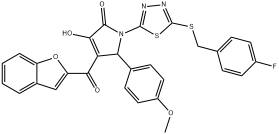 4-(1-benzofuran-2-ylcarbonyl)-1-{5-[(4-fluorobenzyl)sulfanyl]-1,3,4-thiadiazol-2-yl}-3-hydroxy-5-(4-methoxyphenyl)-1,5-dihydro-2H-pyrrol-2-one 结构式