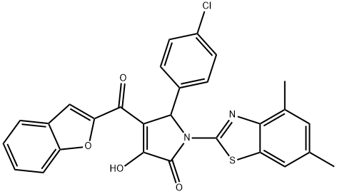 4-(1-benzofuran-2-ylcarbonyl)-5-(4-chlorophenyl)-1-(4,6-dimethyl-1,3-benzothiazol-2-yl)-3-hydroxy-1,5-dihydro-2H-pyrrol-2-one 结构式