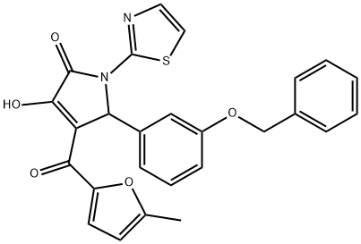 5-[3-(benzyloxy)phenyl]-3-hydroxy-4-(5-methyl-2-furoyl)-1-(1,3-thiazol-2-yl)-1,5-dihydro-2H-pyrrol-2-one 结构式