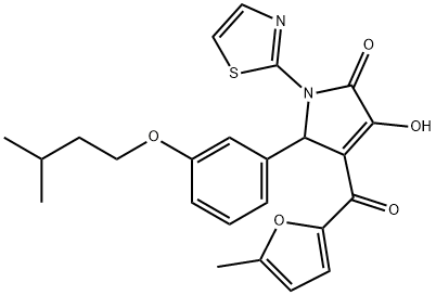 3-hydroxy-5-[3-(isopentyloxy)phenyl]-4-(5-methyl-2-furoyl)-1-(1,3-thiazol-2-yl)-1,5-dihydro-2H-pyrrol-2-one 结构式
