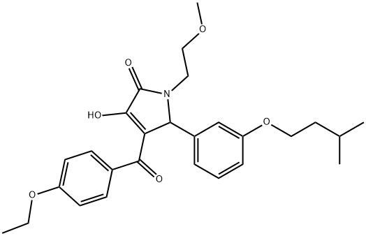 4-(4-ethoxybenzoyl)-3-hydroxy-5-[3-(isopentyloxy)phenyl]-1-(2-methoxyethyl)-1,5-dihydro-2H-pyrrol-2-one 结构式