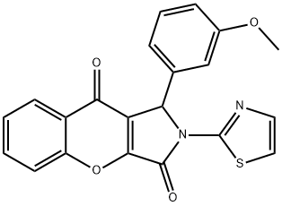 1-(3-methoxyphenyl)-2-(1,3-thiazol-2-yl)-1,2-dihydrochromeno[2,3-c]pyrrole-3,9-dione 结构式