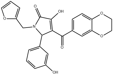 4-(2,3-dihydro-1,4-benzodioxin-6-ylcarbonyl)-1-(2-furylmethyl)-3-hydroxy-5-(3-hydroxyphenyl)-1,5-dihydro-2H-pyrrol-2-one 结构式