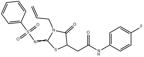 2-{3-allyl-4-oxo-2-[(phenylsulfonyl)imino]-1,3-thiazolidin-5-yl}-N-(4-fluorophenyl)acetamide 结构式