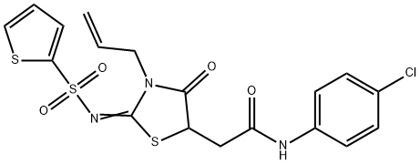 2-{3-allyl-4-oxo-2-[(2-thienylsulfonyl)imino]-1,3-thiazolidin-5-yl}-N-(4-chlorophenyl)acetamide 结构式