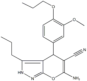 6-amino-4-(3-methoxy-4-propoxyphenyl)-3-propyl-2,4-dihydropyrano[2,3-c]pyrazole-5-carbonitrile 结构式